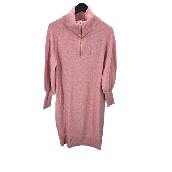 J CREW Pink Half Zip Midi Sweater Dress Super Soft Wool Alpaca Yarn Size Medium - Picture 6 of 12